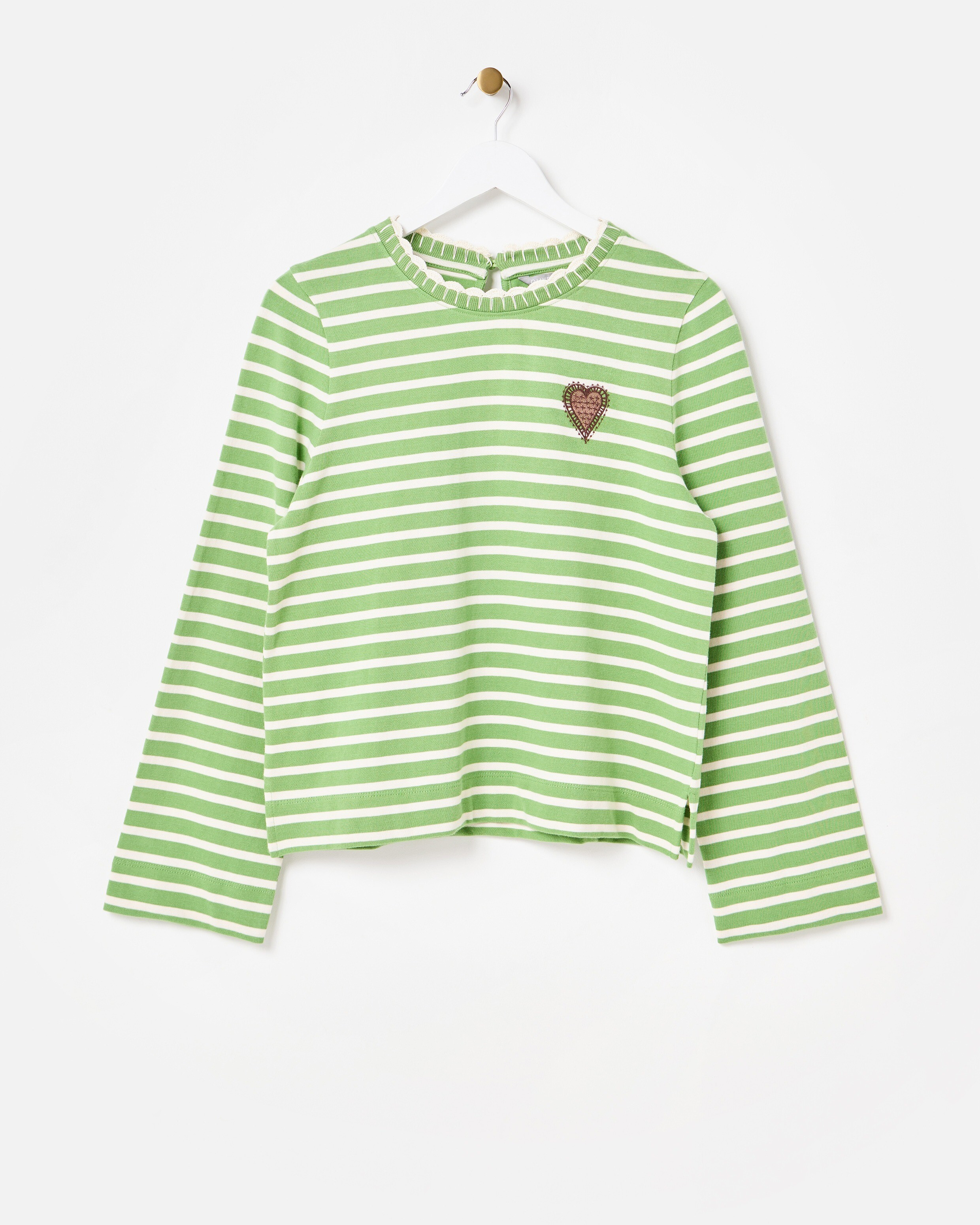 Green & White Striped Heart Embroidered Long Sleeve Top | Oliver Bonas | Oliver Bonas (Global)