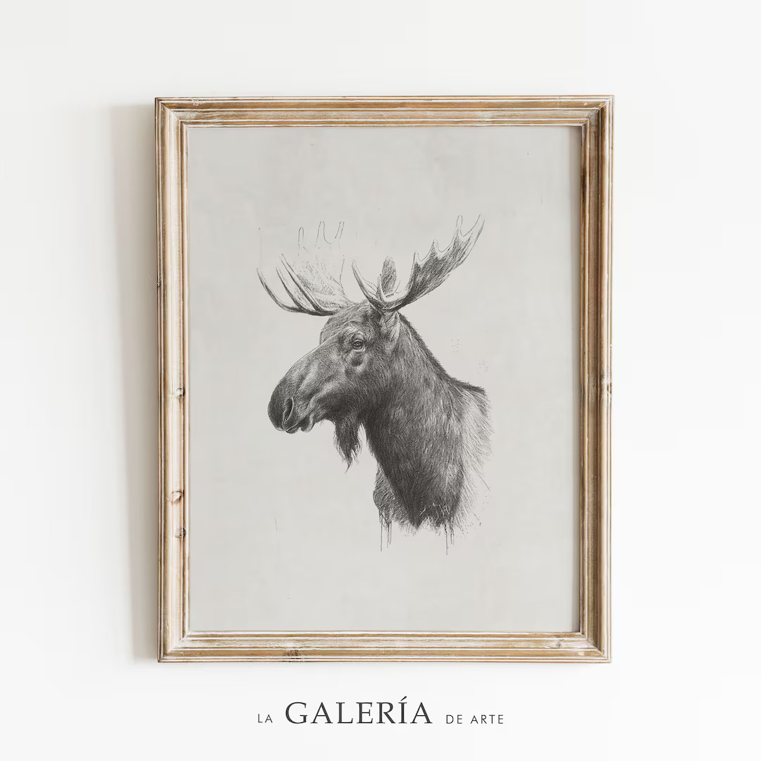Moose Sketch Print Animal Illustration Cabin Wall Decor - Etsy | Etsy (US)