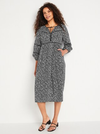 Puff-Sleeved Floral-Print Midi Poet Swing Dress for Women | Old Navy (US)