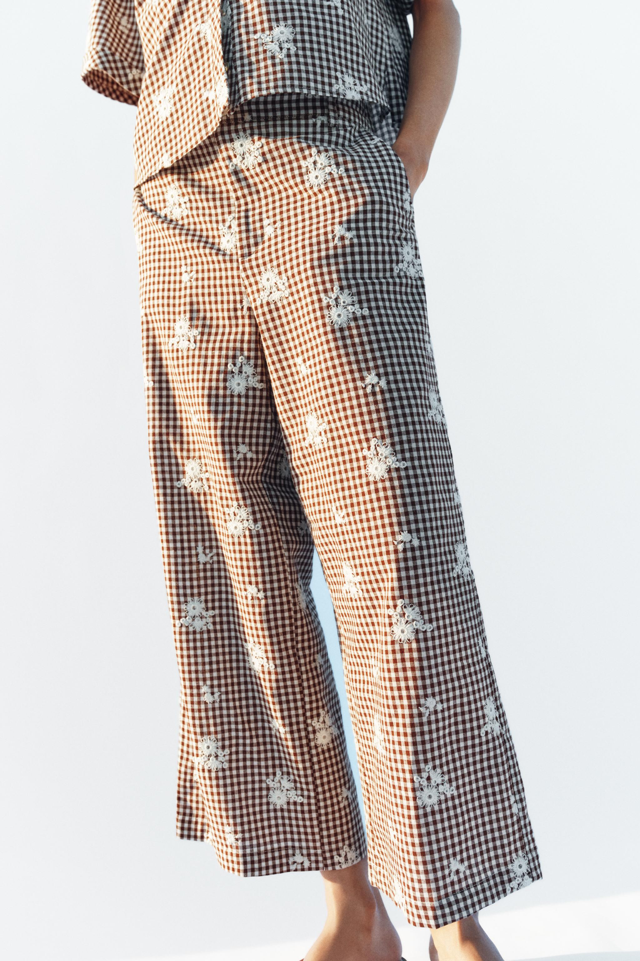 EMBROIDERED PLAID CULOTTES SET | Zara US