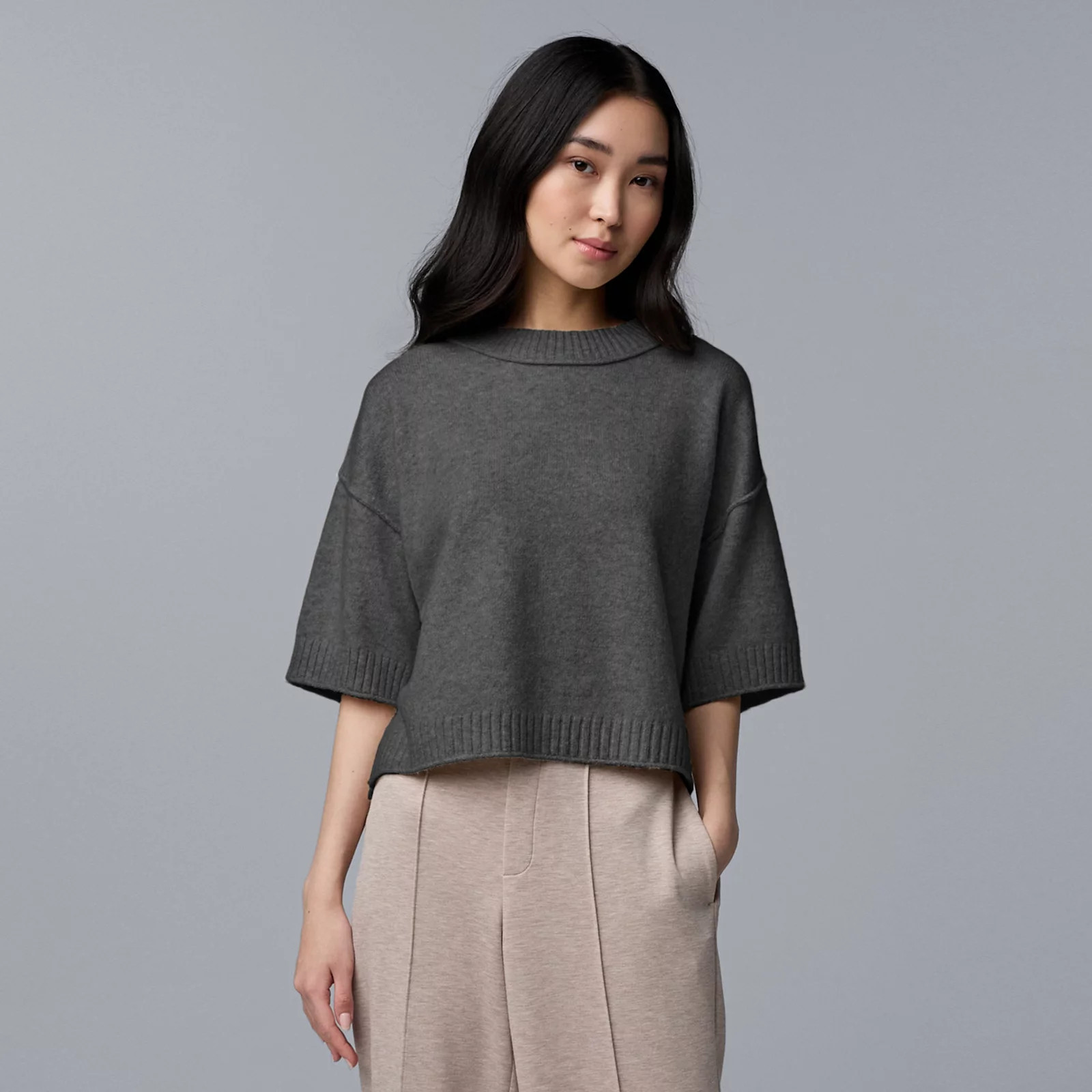Women's Simply Vera Vera Wang Luxe Cashmere Blend Short Sleeve Sweater, Size: Medium, Medium Soot Grey | Kohl's