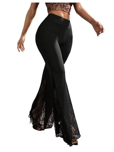 Floerns Women's Floral Lace Pants Going Out Flare Elegant Dress Casual Trousers M Black | Amazon (US)