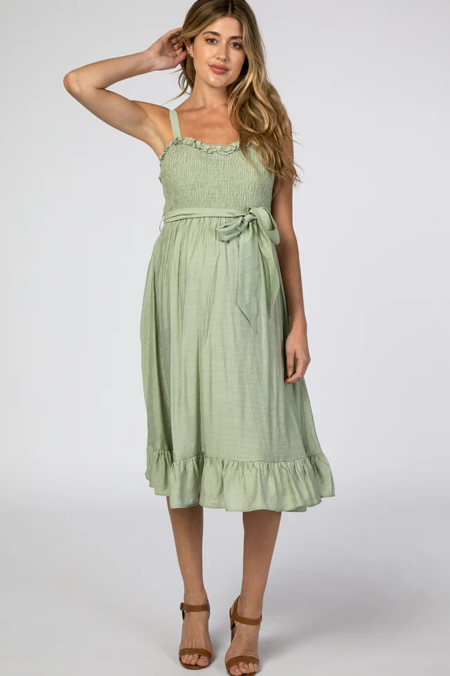 Green Ruffle Smocked Maternity Dress | PinkBlush Maternity