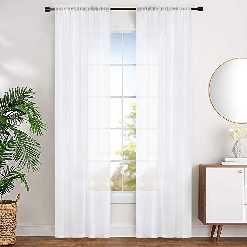MYSTIC-HOME Sheer Curtains White 95 Inches Long, Window Treatments Rod Pocket Drapes for Living Room | Amazon (US)