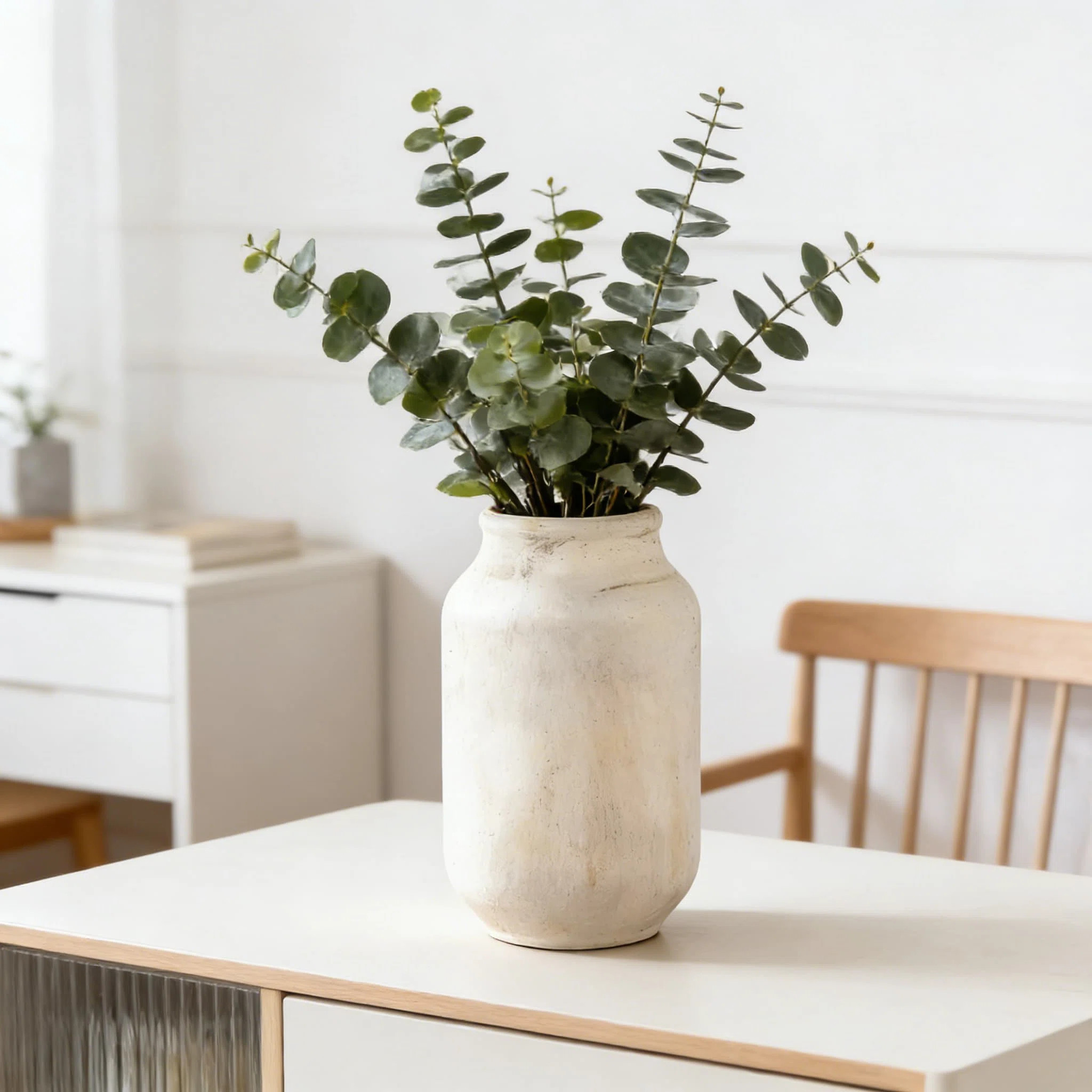Large Farmhouse Vase, Handcrafted Ceramic Decorative Vase With Rustic Whitewashed Finish, Versati... | Wayfair North America