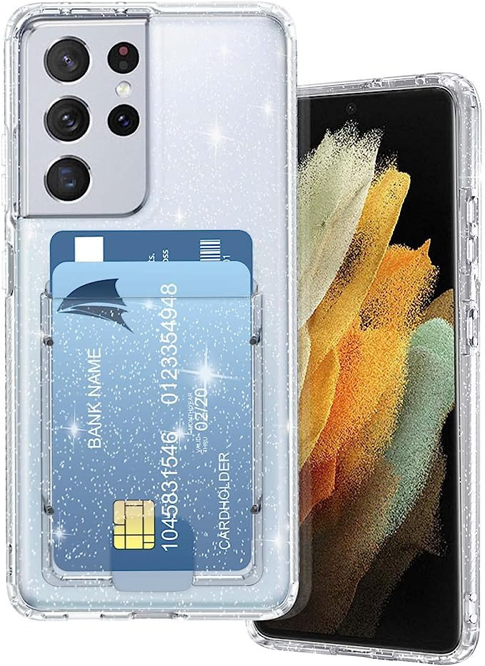 Petocase for S21 Ultra 5G Wallet Case,Shockproof Card Holder Slot Ultra Bling Slim Thin Clear Fle... | Amazon (US)
