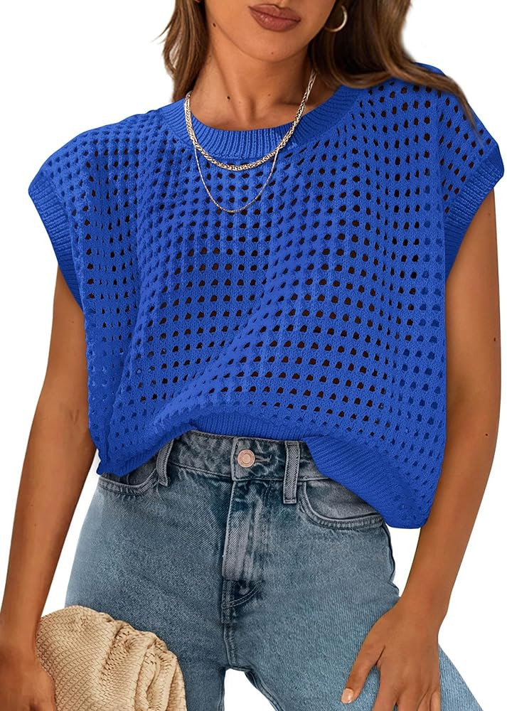PRETTYGARDEN Womens Spring Tops 2025 Summer Shirts Crochet Cap Sleeve Sweater Pullover Cute Beach... | Amazon (US)