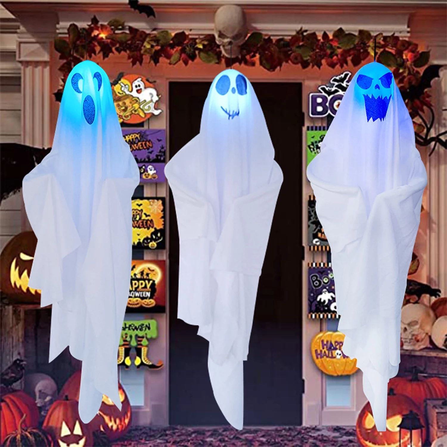 3 Pack Light-up Halloween White Hanging Ghost Decorations,27.5in Hanging Ghosts For Trees, Outdoo... | Walmart (US)