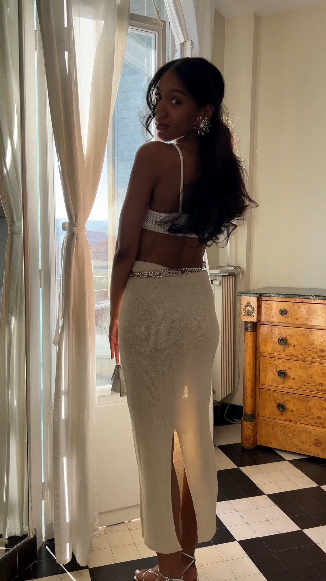 Skirt- size xs

South of France outfit idea | summer outfit | dinner date outfit | semi sheer column midi skirt | Nice France outfit idea | Jeffrey Campbell flux kitten heels | knit midi skit | dynamite midi skirt | belly chain | gold metal belt | gol wire flower earrings | jacquemus le chiquito long bag | knit bra top | abstract flower hair clip

#LTKSeasonal #LTKVideo #LTKParties