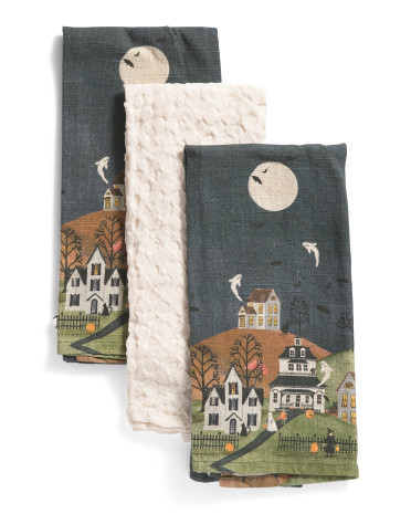Set Of 3 Halloween Village Kitchen Towels | TJ Maxx