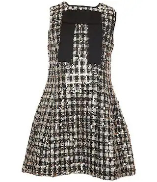 Big Girls Checked Sequin Boucle Bow Dress | Dillard's