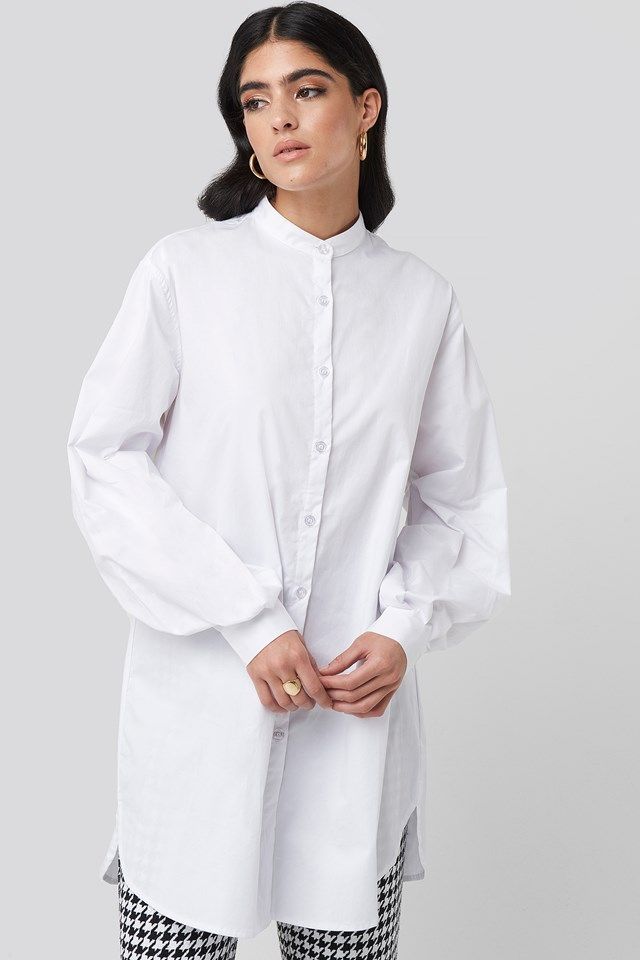 Oversized Cotton Shirt Dress Weiß | NA-KD DE, AT, CH