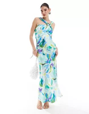ASOS DESIGN satin drape twist strap maxi dress in bold floral print | ASOS (Global)