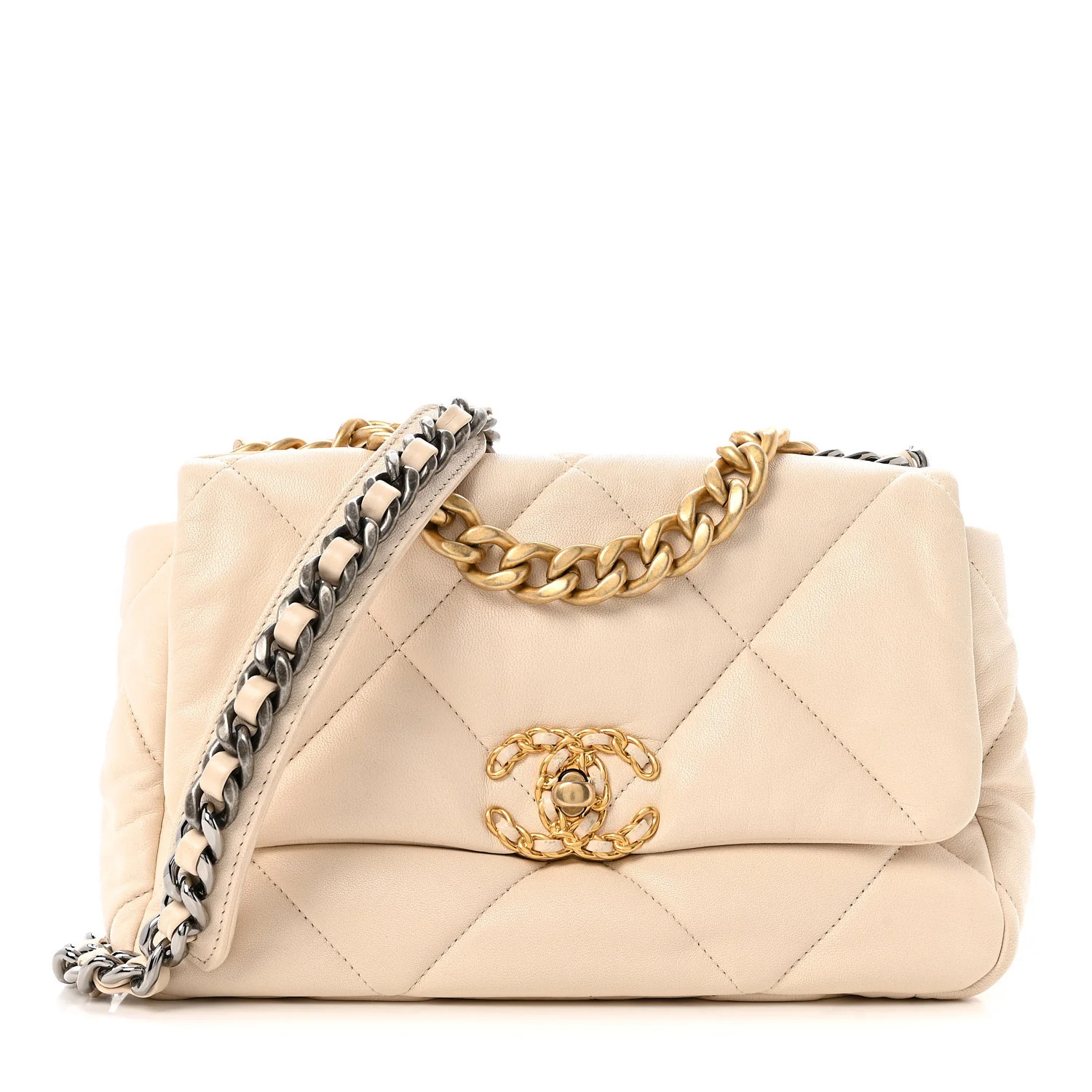 Chanel Goatskin Quilted Medium Chanel 19 Flap Light Beige 1882776 | FASHIONPHILE (US)