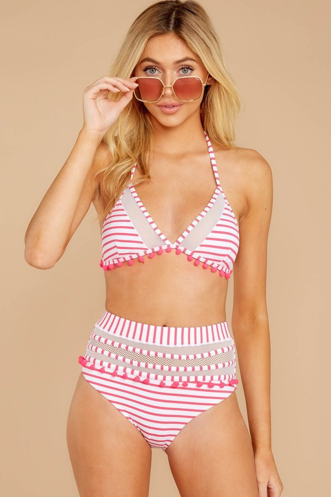 Ra Ra Rally Pink And White Stripe Bikini Top | Red Dress 