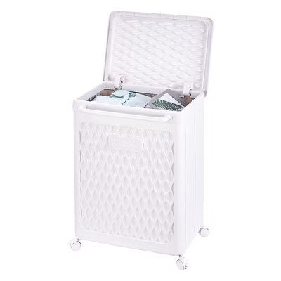 VECELO Laundry Hamper with Wheels & Lid, Plastic Laundry Basket with Handle, Rolling Laundry Bin for Laundry Room or Bathroom, White | Target