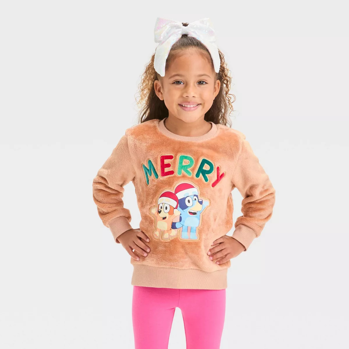 Toddler Bluey Christmas "Merry" Cozy Woobie Pullover - Brown | Target