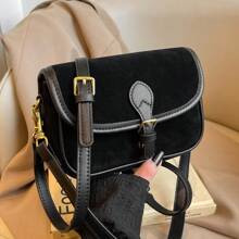 Ancora Autumn/Winter Burgundy Wine Red Women's Handbag, Vintage Suede Ruby Crossbody Bag, Small Burgundy Suede Shoulder Bag For Work Commute | SHEIN