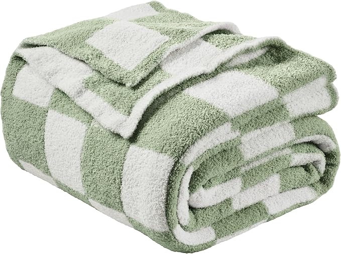 JOOJA Soft Blanket Cozy Checkerboard Sage Blanket Fluffy Knit Throw Blanket for Couch Plaid Check... | Amazon (US)