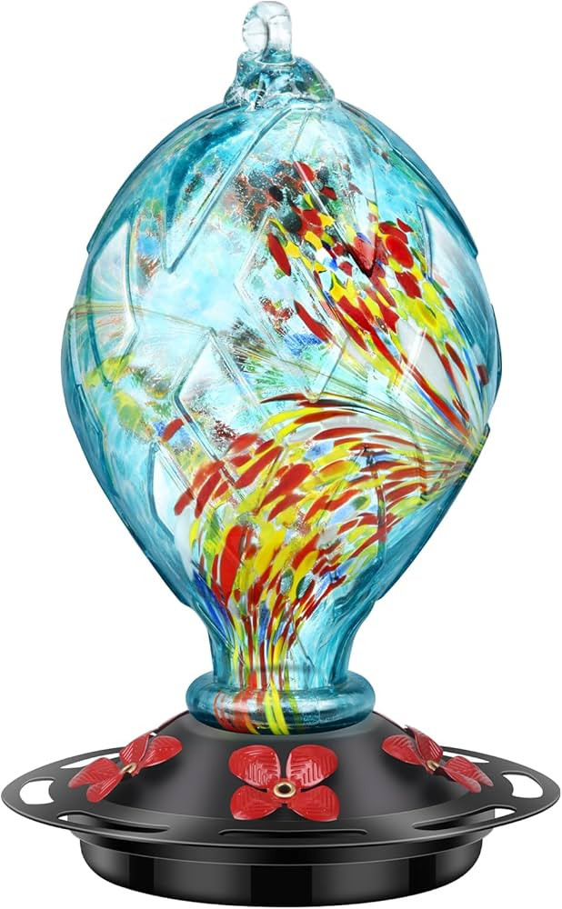 Hummingbird Feeder with 5 Perches, Hand Blown Glass Hummingbird Feeders for Outdoors Hanging, 30 ... | Amazon (US)