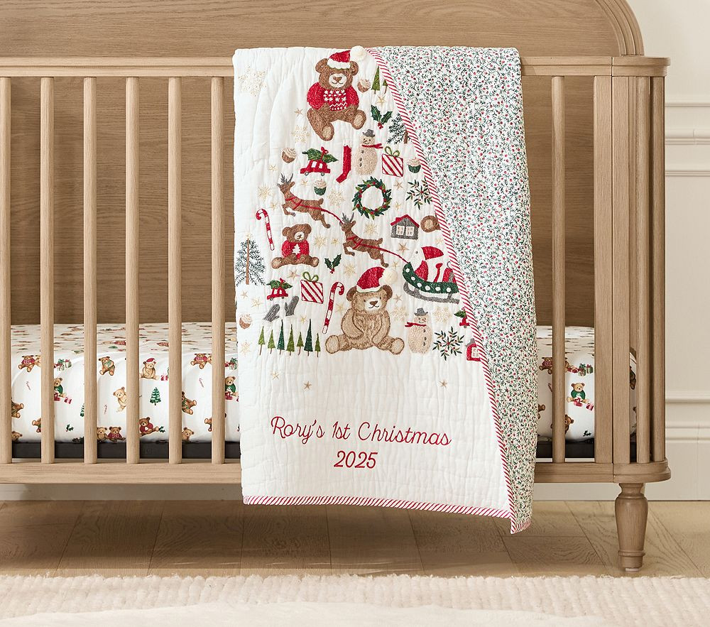 Teddy Bear Holiday Baby Quilt | Pottery Barn Kids