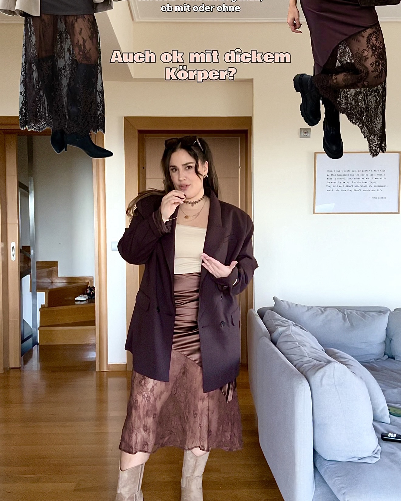 Trendoutfit mit @thiscurvywayonly 🤍 meiner Wenigkeit und ja du kannst auch solche Outfits mit Größen ab 44 tragen🤎 Spitzenrock, Weitschaftstiefeletten und Oversize Blazer 😍

#LTKplussize #LTKmidsize #LTKcurves