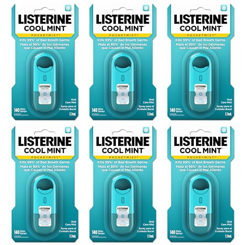 Listerine Cool Mint Pocketmist, Oral Care Mist for Fresh Breath, Non-Aerosol Sugar-Free Minty Bad Breath Refresher Spray to Kill 99% of Bad Breath Germs, Portable, Cool Mint Flavor, 7.7 mL | Amazon (US)