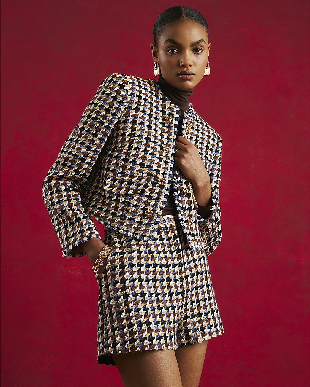 Brown Boucle Check Tailored Shorts | River Island UK & IE