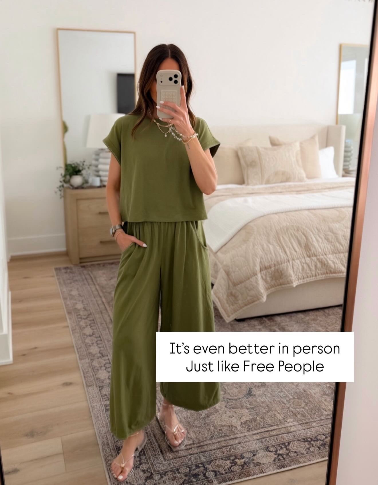 This green set is even better in person. A simple look becomes so much more fun with the relaxed fit and pockets, and the cozy top and wide-leg bottoms completely make the outfit.

green set, comfy outfit, casual chic, wide-leg pants, cozy top, pockets, elevated basics, weekend outfit ideas, effortless style, annabrstyle

#LTKSeasonal #LTKTravel #LTKootd