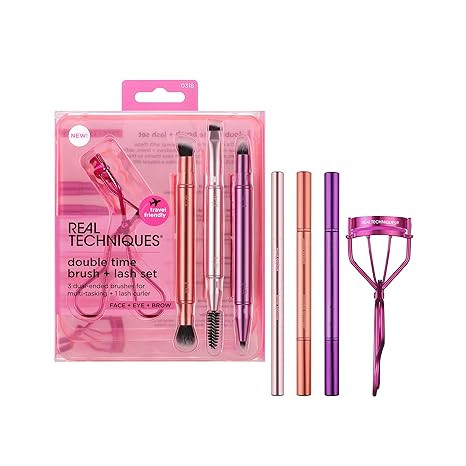 Real Techniques Double Time Brush + Lash 4 Piece Set, Dual-Ended Eye Makeup Brushes For Eyeshadow... | Amazon (US)