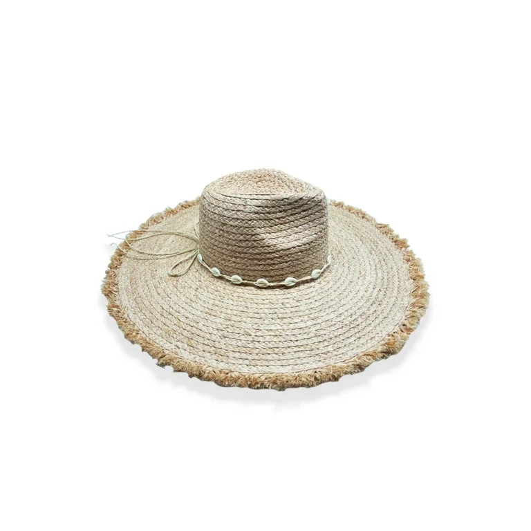 Time And Tru Women's Shell Fringe Straw Hat, OSFM, Natural | Walmart (US)