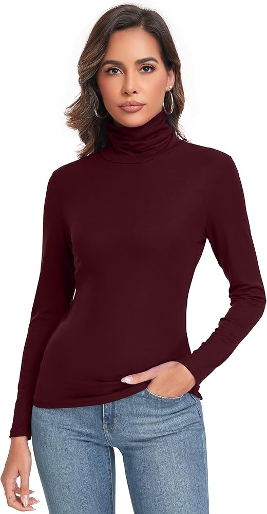 Women's Long Sleeve Casual Lightweight Turtleneck Top Slim Fit Thermal Active Layer Shirts | Amazon (US)
