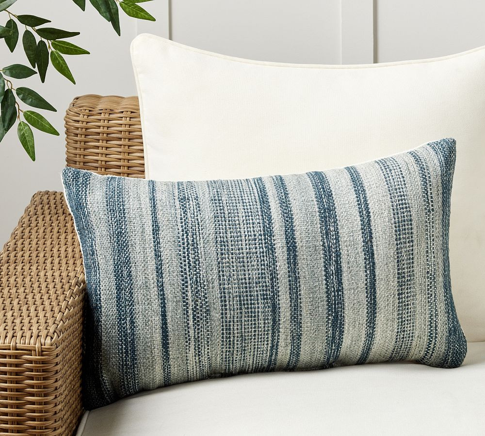 Basia Handwoven Striped Outdoor Lumbar Throw Pillow | Pottery Barn (US)