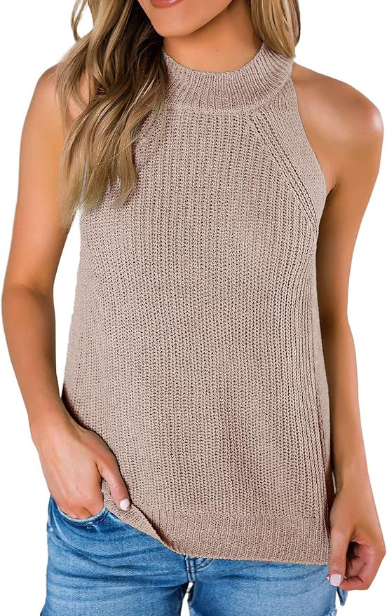 SySea Womens Summer Loose Knit Shirts Sleeveless Halter Neck Sweater Tank Tops | Amazon (US)