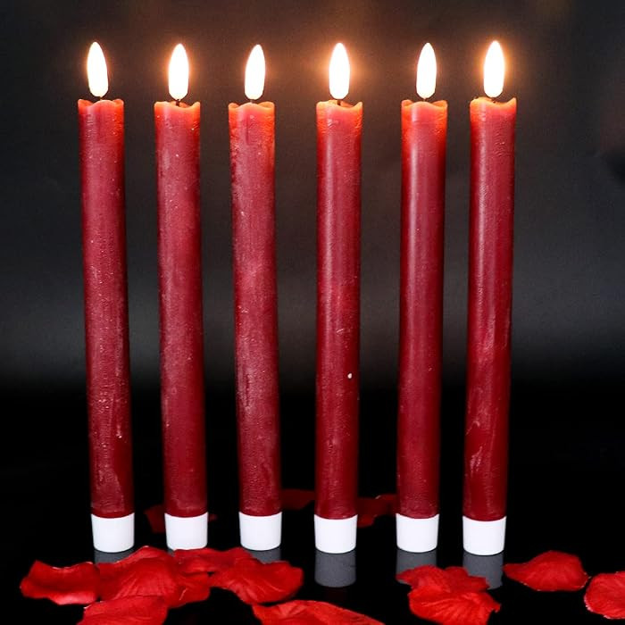Wondise Flameless Taper Candles with Timer, 6 Pack Battery Operated LED Flickering Real Wax Red C... | Amazon (US)