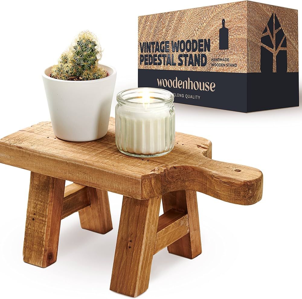 Wood Pedestal Stand, Small Wood Risers for Decor – Rustic Wooden Riser for Kitchen – Candle P... | Amazon (US)