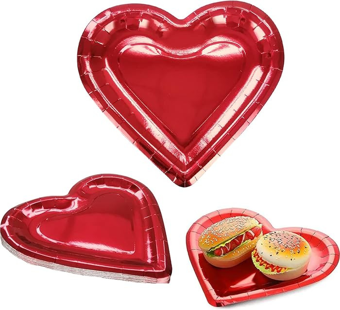 mdgfge Red Heart Shaped Dessert Plates Disposable Valentine's Day Paper Plates Decorations Party ... | Amazon (US)