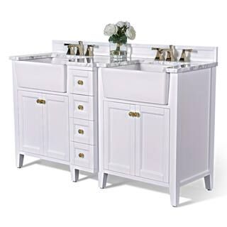 Adeline 60 in. W x 20.9 in. D Bath Vanity in White with Marble Vanity Top in Carrara White with ... | The Home Depot
