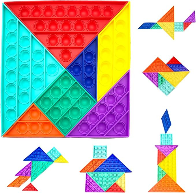 QETRABONE 7 Pack Pop Tangram Puzzle Toy, Pop Bubble Fidget Sensory Toys, Decompression Toys for C... | Amazon (US)