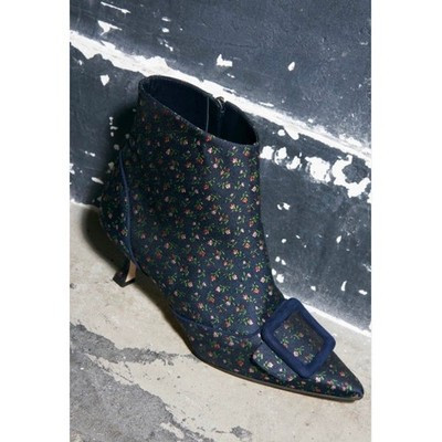 Manolo Blahnik Baylow Ankle Boot in Navy Floral Size 37 | eBay US