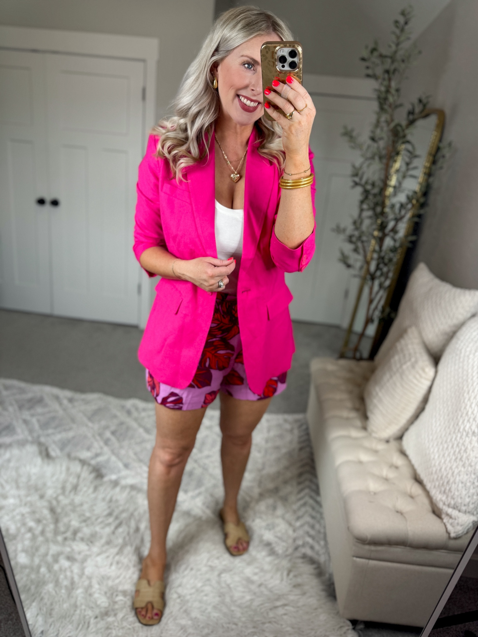 Weekend Walmart Wins try on 
Pink linen blazer- medium 
White tank- medium 
Tropical print shorts- medium 

#LTKstyletip #LTKfindsunder50 #LTKSeasonal