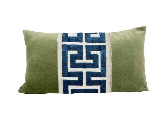 Sage Green Velvet Lumbar Pillow Cover with Large Greek Key | Etsy | Etsy (US)
