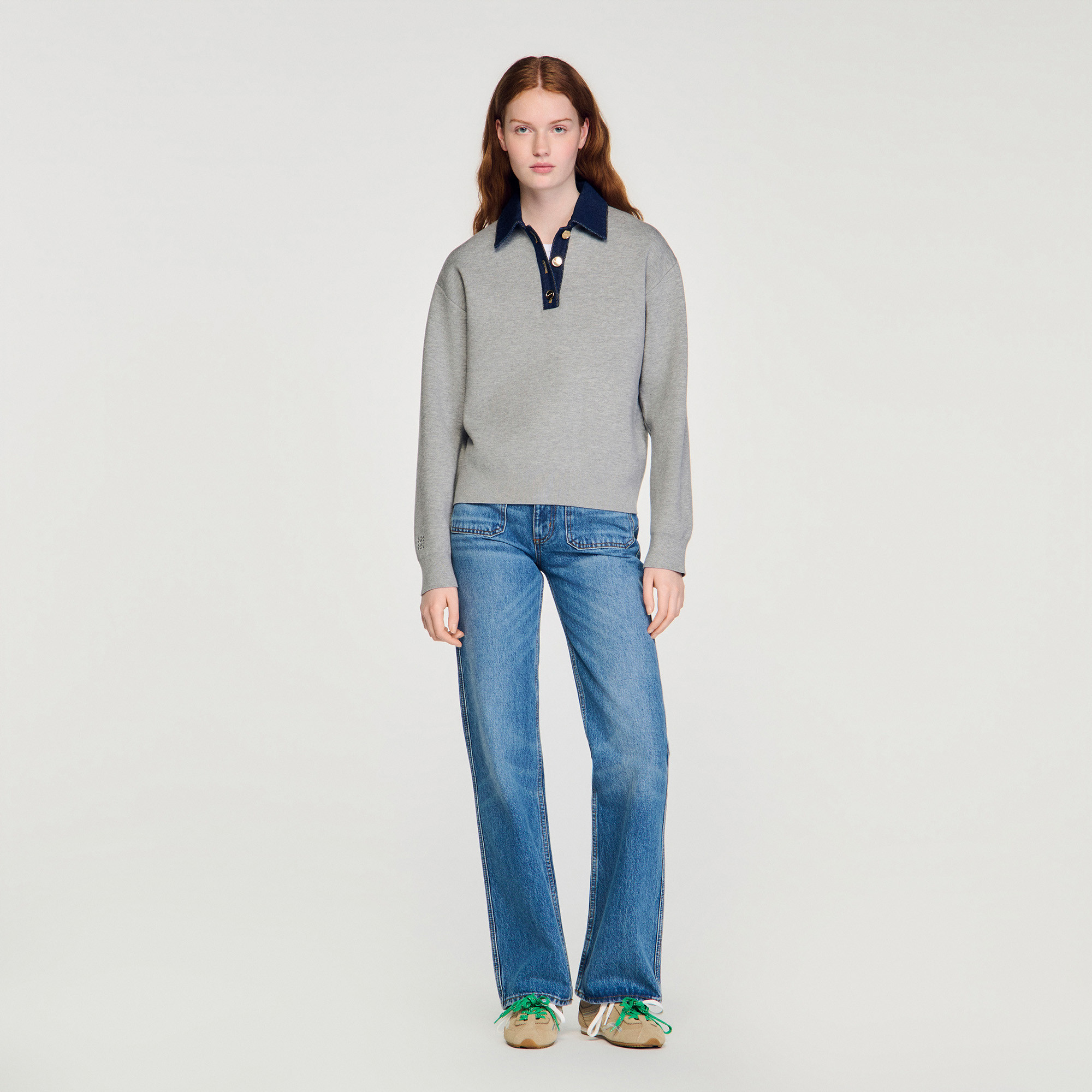 Sweater with denim collar | Sandro US | Sandro-Paris US