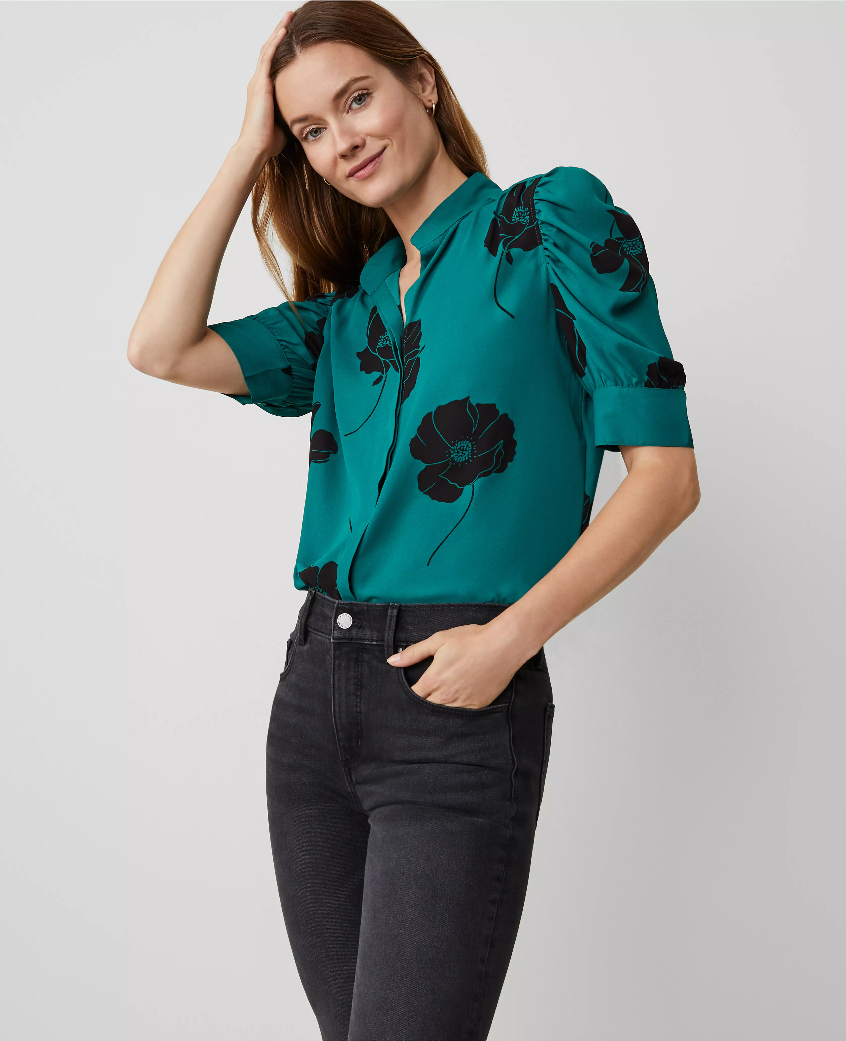Floral Shirred Puff Sleeve Top | Ann Taylor (US)