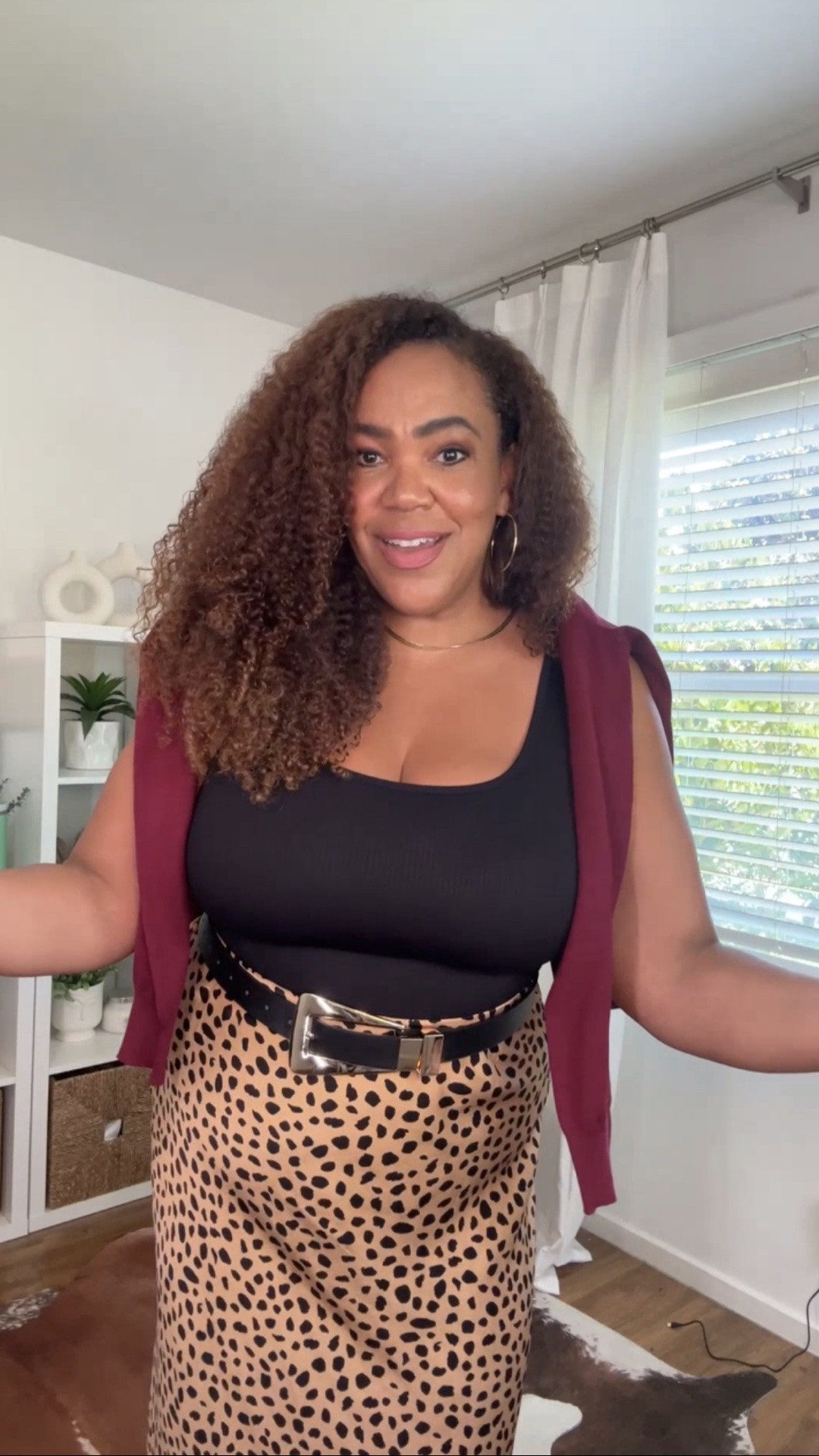 Animal print with burgundy accents - perfect for fall 🍁! Bodysuit and skirt size l, cardigan medium. 

This is from my weekly styling and shopping 🛒 @amazonlive livestream show 📺 on my @amazon storefront.  I share styling tips, deals, and exclusive promo codes. Go to the link 🔗 in bio to follow me on Amazon and to get notifications of when I go live!

#LTKootd #LTKOver40 #LTKMidsize