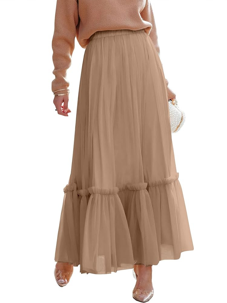 ANRABESS Maxi Skirts for Women Tulle Long Tiered Elastic High Waisted A Line Flowy Dressy Casual ... | Amazon (US)