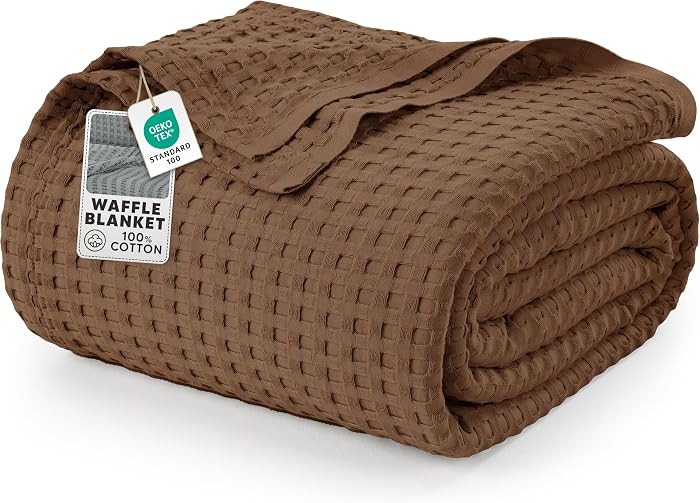 Utopia Bedding 100% Cotton Waffle Blanket Queen Size Brown, 90x90 Inch | Amazon (US)