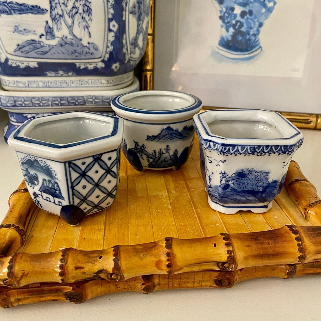 Set of 3 Chinoiserie Blue and White Mini Planters~ Perfect for Herbs or Succulents! | Etsy (US)