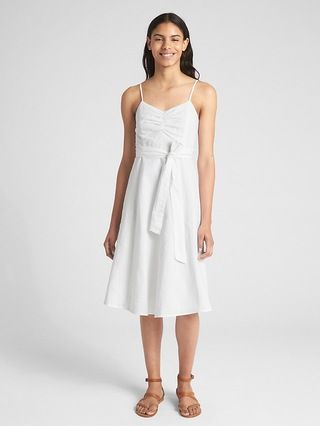 Gap Womens Fit And Flare Cami Dress In Linen-Cotton White Size 0 | Gap US