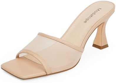 Modatope Womens Heeled Sandals Open Square Toe Heels Chunky Block Heel Slip On Sandals for Women | Amazon (US)